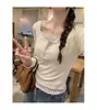 Camisa Base de Renda Falsa Duas Peças com Decote U Feminina Manga Longa Outono e Inverno com Bojo Camiseta Floral Roupa Íntima Top Emagrecedor Slim Fit para Mulheres