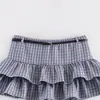 Ropa de Mujer Europea y Americana Transfronteriza Aliexpress Ins de Venta Caliente Moda Pantalones Falda a Cuadros de Corte Ajustado con Cinturón