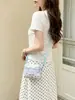 65211 Bolsa Transversal Pequena com Listras Rosa e Brancas Estampa de Estrela Estilo Coreano Estilo Menina Bolsa de Armazenamento Portátil para Fones de Ouvido e Batom