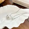 Collar de corazón plateado cepillado estilo ins de Dongdaemun, moderno y versátil, cadena de suéter extraíble, accesorio de cadena para el cuello en capas