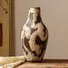 Conjunto de três vasos de cerâmica retrô com pinceladas feitas à mão, vaso de flores de cerâmica grossa estilo Wabi-Sabi, padrão artístico de pinceladas, ornamento para arranjo floral