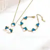 Conjunto de Pulseira, Colar e Brincos de Aço Titânio Popular Transfronteiriço 13mm Trevo de Cinco Folhas, Joias de Trevo de Quatro Folhas 18K Atacado