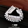Estilo europeo y americano, lujoso y deslumbrante, lleno de diamantes y perlas, juego de collar y pulsera para mujer, joyería nupcial, accesorios de boda estilo francés