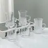 Juego de Taza y Platillo de Media Oreja, Taza de Cristal Estilo Europeo para Té de Flores y Té de la Tarde, Taza de Cristal con Rayas Verticales para Latte Art, Taza de Café Turco