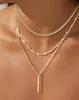 Corrente para Clavícula de Ouro 14K Banhado em Camada Dupla com Zircônia para Mulheres, Luxo Leve, Estilo Europeu e Americano Simples, Colar Versátil, Acessório da Moda e Elegante