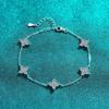 Pulseira de Prata de Lei 925 Banhada a Ouro Pt950 Pulseira de Moissanita Estrela Estilo Coreano Fashion Simples Pulseira Estrela de Seis Pontas Pronta para Venda