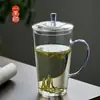 Taza de Té Verde de Alto Valor Taza de Vidrio Simple Especial Taza para Beber Agua Casera con Tapa y Asa para Taza de Té de Oficina para Hombres y Mujeres