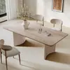 Mesa de Comedor Rectangular de Pizarra Piedra Color Crema Francés Diseño Moderno Escritorio de Oficina Escritorio de Sala de Estar Mesa de Negociación