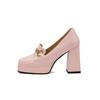 Hebilla de metal puntera cuadrada tacón grueso talla grande zapatos de mujer plataforma de agua europea y americana tacón alto zapatos de una sola capa T5-7