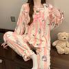 Pijama Feminino de Inverno 2026 com Gola Dupla Retangular de Flanela, Estilo Doce para Meninas, Confortável, Quente e Pode Ser Usado Fora
