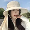 Sombrero de Sol de Verano para Mujer, Máscara de Seda de Hielo, Chal, Protección Integral, Ala Ampliada, Anti-UV, Sensación Fresca, Sombrero de Protección Solar