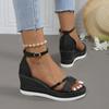 Sandalias de cuña transfronterizas de talla grande de comercio exterior con suela gruesa y boca de pez con hebilla de una palabra con bolsa de rinoceronte con muffins para sandalias de mujer