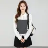 En Stock, Fotos Reales de la Nueva Camisa Versátil Patchwork Falsa de Dos Piezas de Manga Larga para Mujer