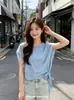 Camisa Casual de Renda para Meninas no Verão, Refrescante e Respirável Camisa de Chiffon Elástico, Tamanho Grande Moda com Tira Fina Malha Secagem Rápida Camisa de Cobertura
