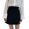 Nueva Falda Mini Bodycon Gris Oscuro de Temperamento para Mujer Falda de Línea A Anti-Exposición Verano Cintura Alta Adelgazante Media Falda
