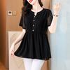Camisa de gasa de manga corta y talla grande, novedad de verano de 2024, camisa de talla grande y talla pequeña, elegante y a la moda, que cubre el vientre y reduce la edad para mujer.