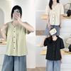 Camisa Casual de Verano Nueva con Pliegues y Cuello Redondo de Manga Corta para Mujer Talla Grande Estilo 7485