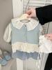 Colete de Primavera e Outono para Meninas Novo Estilo Doce para Bebê Cardigan Tricotado com Emenda Colete Externo para Bebê Colete