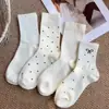 Meias de Meia-Cança Outono da Yifan, Meias de Cor Lisa para Confinamento, Meias com Laço de Bolinhas e Renda, Meias da Moda, Meias de Estudante