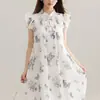Ropa de mujer estilo chino nueva, vestido floral estilo nacional con mangas acampanadas pequeñas, vestido tipo muñeca elegante de alta gama para verano, vestido corto para mujeres petite
