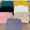 Suéter de punto con cuello polo para mujer, procesamiento OEM, jersey de canalé, color liso, nuevo estilo coreano, elegante capa interior