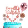 Juego de inserción para tarta de feliz cumpleaños en oro negro. Inserción de estrella de cinco puntas. Decoración para tarta de cumpleaños de 50 años.