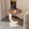 Mesa auxiliar de lujo ligero para sofá de sala de estar, mesa redonda para balcón, de doble capa, de alta gama, simple, mesa pequeña creativa, mesita de noche, mesa de té para el hogar