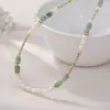 Collar de Perlas de Agua Dulce Aventurina Verde Circonita Cúbica Verde Acero Chapado en Oro Real En Stock Venta al por Mayor Fuente Transfronteriza Fábrica Original