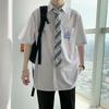 Camisa blanca de manga corta para hombres y mujeres, estilo coreano, de moda, estilo universitario japonés, para novios, uniforme DK, uniforme de graduación, camisa con corbata