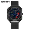 Reloj de Cuarzo Giratorio Hueco Oufani Cubo de Rueda de Coche Moda Casual Resistente al Agua Reloj de Pulsera Más Vendido Deportivo para Estudiantes Hombres