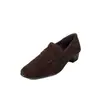 Principios de otoño, hermosos, mocasines de gamuza de oveja, estilo británico, colección de otoño 2026, tacón bajo grueso, punta redonda, cuero genuino, flats de corte bajo para mujer