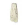 Calça de Trabalho Nova Azul Divertida Bordada para Mulheres, Calça de Verão Larga de Cintura Alta Afunilada, Calça Casual