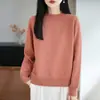Suéter tejido de punto grueso con cuello medio alto 100% algodón puro premium para mujer, jersey holgado, camiseta base cálida versátil de manga larga