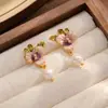 Pendientes de Flor de Esmalte Pintado Nala con un Diseño Único, Pendientes de Borla, Perlas de Tachuela, Pendientes de Nuevo Estilo Chino