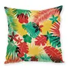 Funda de Almohada de Peluche Estilo Ins con Estampado Digital de Planta Verde y Flores Serie Floral de Verano Funda de Cojín para Sofá Coche Transfronterizo