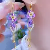 Brincos Elegantes e Sofisticados de Flor com Franjas de Zircônia para Mulheres, Brincos de Design de Nicho de Luxo Leve, Tendência de Acessórios de Orelha Versáteis e da Moda