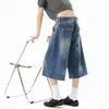 Calça capri jeans com padrão de bambu lavado estilo americano com fivela de Paris para mulheres, seleção de verão, shorts de corte solto com um design único