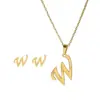Popular Europeo y Americano Acero Inoxidable 26 Letras Alfabeto Arete Colgante Collar Conjunto Acero de Titanio Joyería Pendientes Joyería