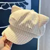 Boina Adorable de Cuadros con Orejas de Gato para Mujer, Sombrero Octagonal de Estilo Dulce de Primavera que Hace que la Cara Parezca Más Pequeña