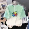 Camiseta de Verano con Degradado de Manga Corta para Niñas, Nuevo Top Estampado, Estilo Coreano, Holgada, Elegante, Transpirable y Moderna para Niños Medianos y Grandes