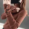 Suéter de malha versátil de gola alta e manga comprida, moda outono/inverno, novo, OEM, para mulheres, soltinho e modelador, blusa básica de nicho