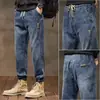 Jeans Calças Masculinas Primavera e Outono Retas Soltas Elásticas Masculinas Casuais Tamanho Grande Versátil Roupa de Trabalho Resistente ao Desgaste Roupa de Trabalho