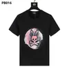 Camiseta al por mayor de marca americana moderna Psychobunny con estampado de calavera de conejo colorido y degradado, manga corta, cuello redondo