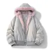 Chaqueta de Algodón con Cuello de Felpa Estilo Retro Americano Abrigo de Algodón Ropa de Algodón para Hombres y Mujeres Parka con Capucha Holgada Otoño e Invierno