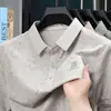 Camisa Polo Estampada Dark Pattern para Hombre, Camiseta de Seda Helada para Verano, Cuello de Solapa de Manga Corta de Negocios, Top Casual de Lujo Ligero para Hombres de Mediana Edad