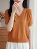 Top de Manga Corta para Mujer de Lyocell Tencel, Suave y Fluido, con Transpirabilidad Similar al Hielo, Corte Holgado, Cuello Redondo Favorecedor, Adecuado para el Trabajo, Efecto Adelgazante, Capa Base de Punto para Verano