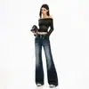 Jeans de campana lavados de tres botones estilo americano para mujer, color naranja joven, corte ajustado, adelgazantes, elegantes, levanta glúteos, versátiles