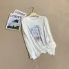 Camisa de protección solar de manga larga de lyocell con estampado de estrellas de mar, top de protección solar estilo coreano, blanco, fino, ligeramente transparente, top casual de tacto fresco para mujer
