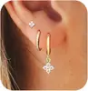 Set de Pendientes de Aro Personalizados, Hermosos Pendientes de Flor Cruzada con Circonita Incrustada en Cobre, Joyería Pequeña y de Moda para Mujeres
