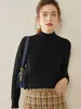Suéter Feminino Grosso Solto de Cashmere com Gola Alta Meia-Calça Outono e Inverno Camada Base Malha de Lã para Mulheres